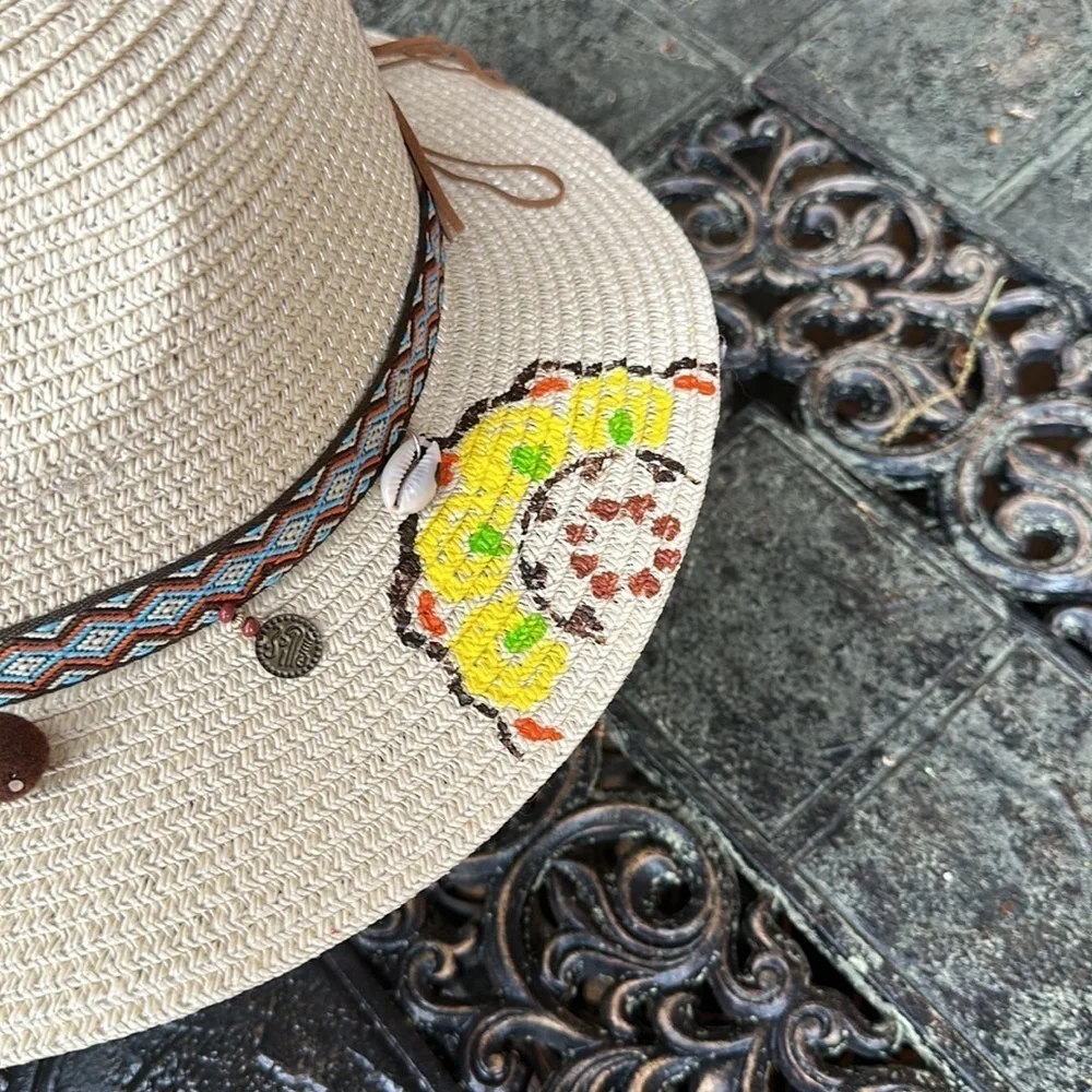 Hand painted summer hat with hat band